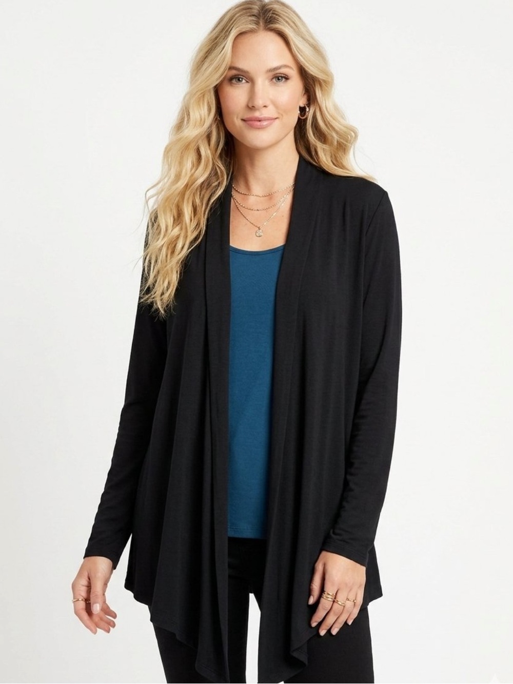 Alternative Black Draped Open-Front Cardigan